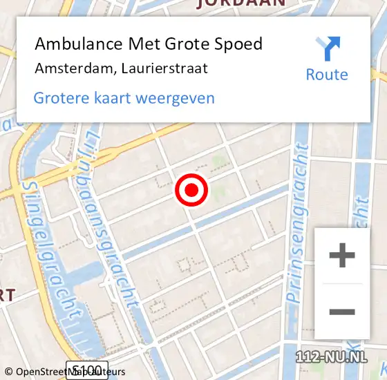 Locatie op kaart van de 112 melding: Ambulance Met Grote Spoed Naar Amsterdam, Laurierstraat op 28 april 2024 01:19