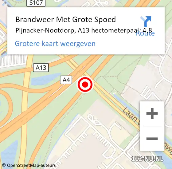 Locatie op kaart van de 112 melding: Brandweer Met Grote Spoed Naar Pijnacker-Nootdorp, A13 hectometerpaal: 4,8 op 28 april 2024 01:35