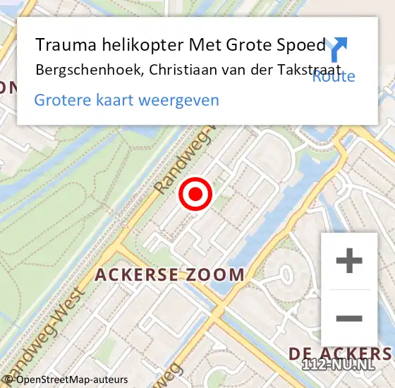 Locatie op kaart van de 112 melding: Trauma helikopter Met Grote Spoed Naar Bergschenhoek, Christiaan van der Takstraat op 28 april 2024 07:41