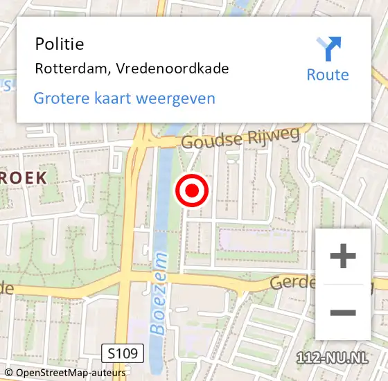 Locatie op kaart van de 112 melding: Politie Rotterdam, Vredenoordkade op 28 april 2024 09:50