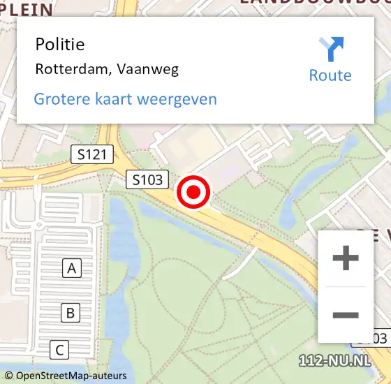 Locatie op kaart van de 112 melding: Politie Rotterdam, Vaanweg op 28 april 2024 10:36