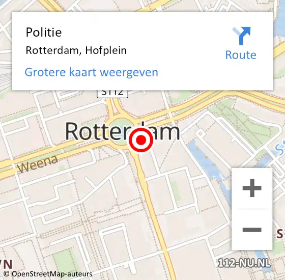 Locatie op kaart van de 112 melding: Politie Rotterdam, Hofplein op 28 april 2024 11:02