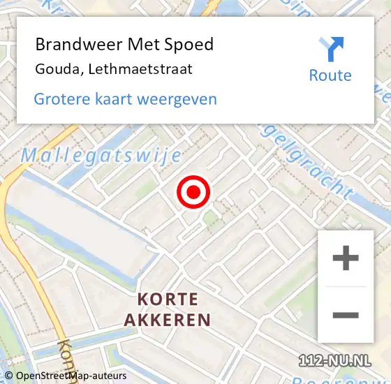 Locatie op kaart van de 112 melding: Brandweer Met Spoed Naar Gouda, Lethmaetstraat op 28 april 2024 16:14