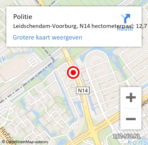 Locatie op kaart van de 112 melding: Politie Leidschendam-Voorburg, N14 hectometerpaal: 12,7 op 28 april 2024 17:07