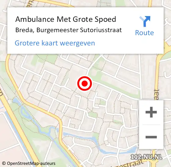 Locatie op kaart van de 112 melding: Ambulance Met Grote Spoed Naar Breda, Burgemeester Sutoriusstraat op 8 augustus 2015 17:41