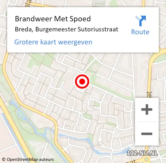 Locatie op kaart van de 112 melding: Brandweer Met Spoed Naar Breda, Burgemeester Sutoriusstraat op 23 februari 2017 08:52