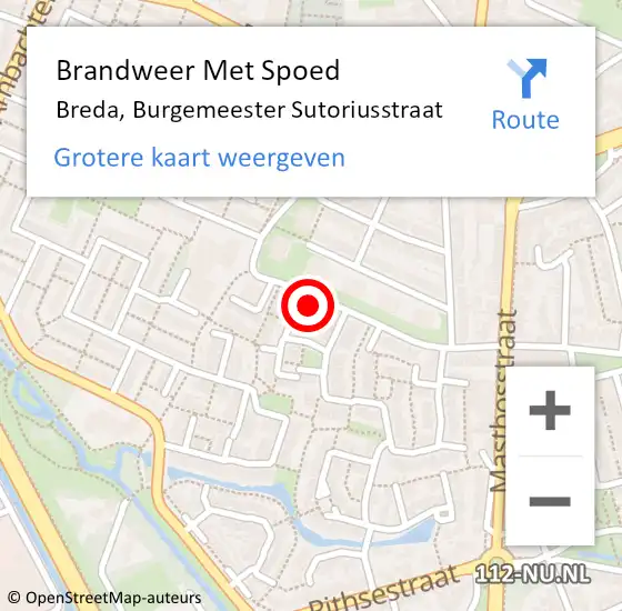 Locatie op kaart van de 112 melding: Brandweer Met Spoed Naar Breda, Burgemeester Sutoriusstraat op 24 augustus 2017 10:46
