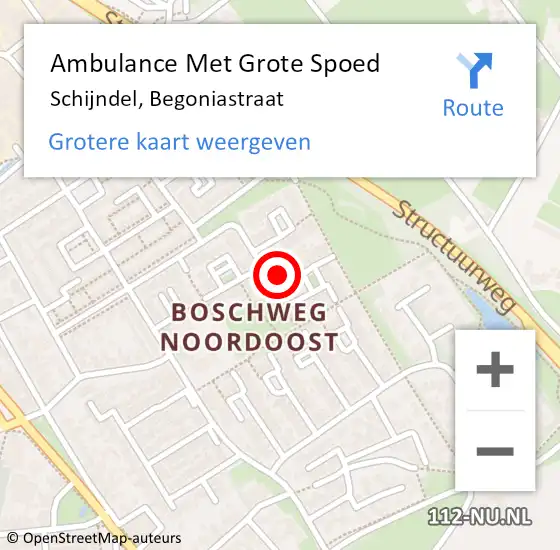 Locatie op kaart van de 112 melding: Ambulance Met Grote Spoed Naar Schijndel, Begoniastraat op 11 december 2017 10:12