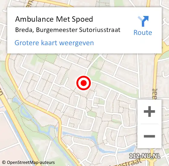 Locatie op kaart van de 112 melding: Ambulance Met Spoed Naar Breda, Burgemeester Sutoriusstraat op 3 februari 2018 19:28