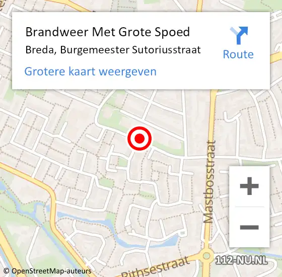 Locatie op kaart van de 112 melding: Brandweer Met Grote Spoed Naar Breda, Burgemeester Sutoriusstraat op 17 januari 2020 02:27