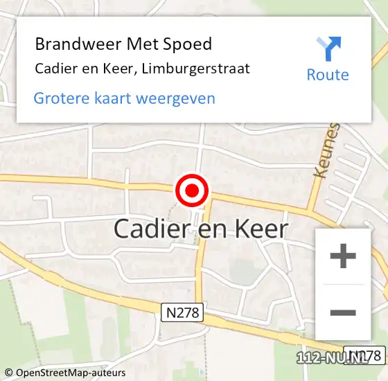Locatie op kaart van de 112 melding: Brandweer Met Spoed Naar Cadier en Keer, Limburgerstraat op 21 februari 2020 17:44
