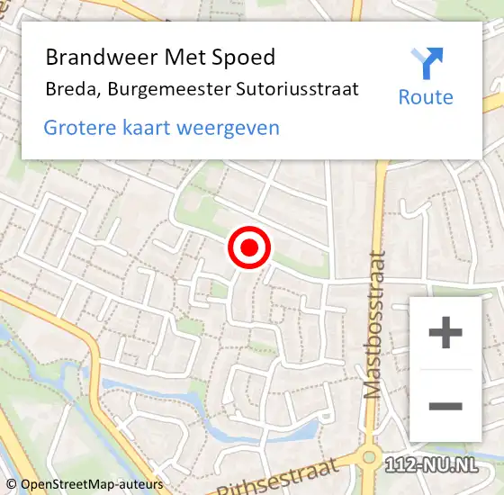Locatie op kaart van de 112 melding: Brandweer Met Spoed Naar Breda, Burgemeester Sutoriusstraat op 6 december 2020 06:39