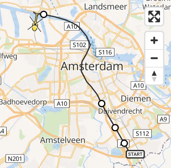 Vlucht Traumahelikopter PH-TTR van Academisch Medisch Centrum (AMC) naar Amsterdam Heliport op zaterdag 27 april 2024 14:02
