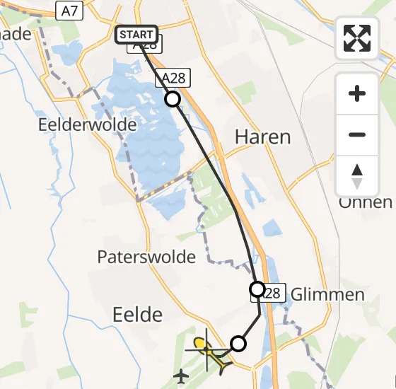 Vlucht Traumahelikopter PH-DOC van Groningen naar Groningen Airport Eelde op zondag 28 april 2024 13:08
